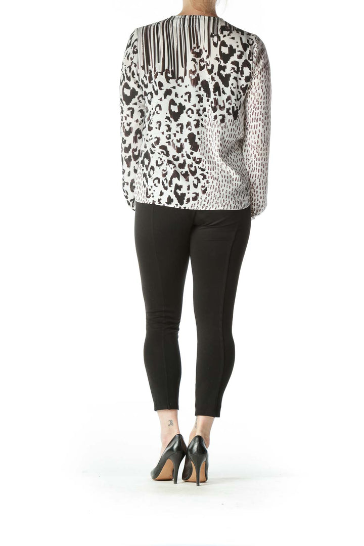 White and Brown Animal-Print Blouse