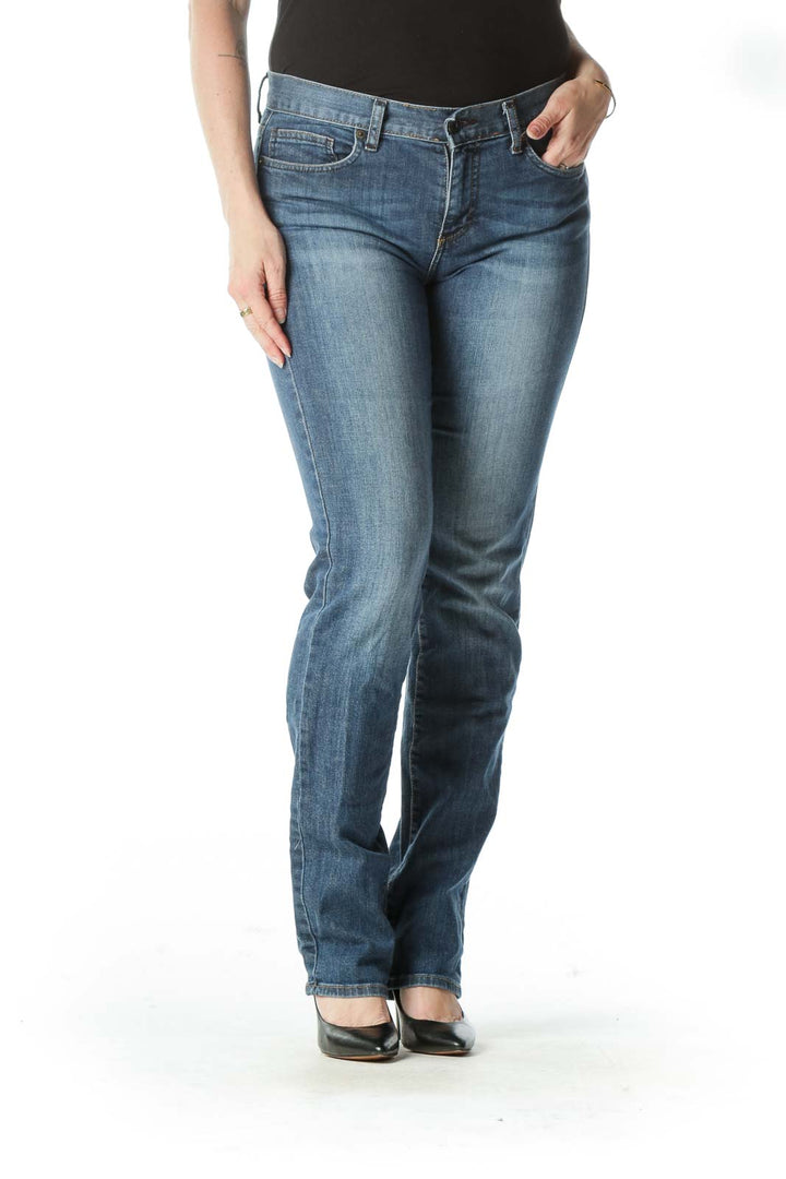 Blue Mid-Rise Medium Wash Boot-Cut Jeans