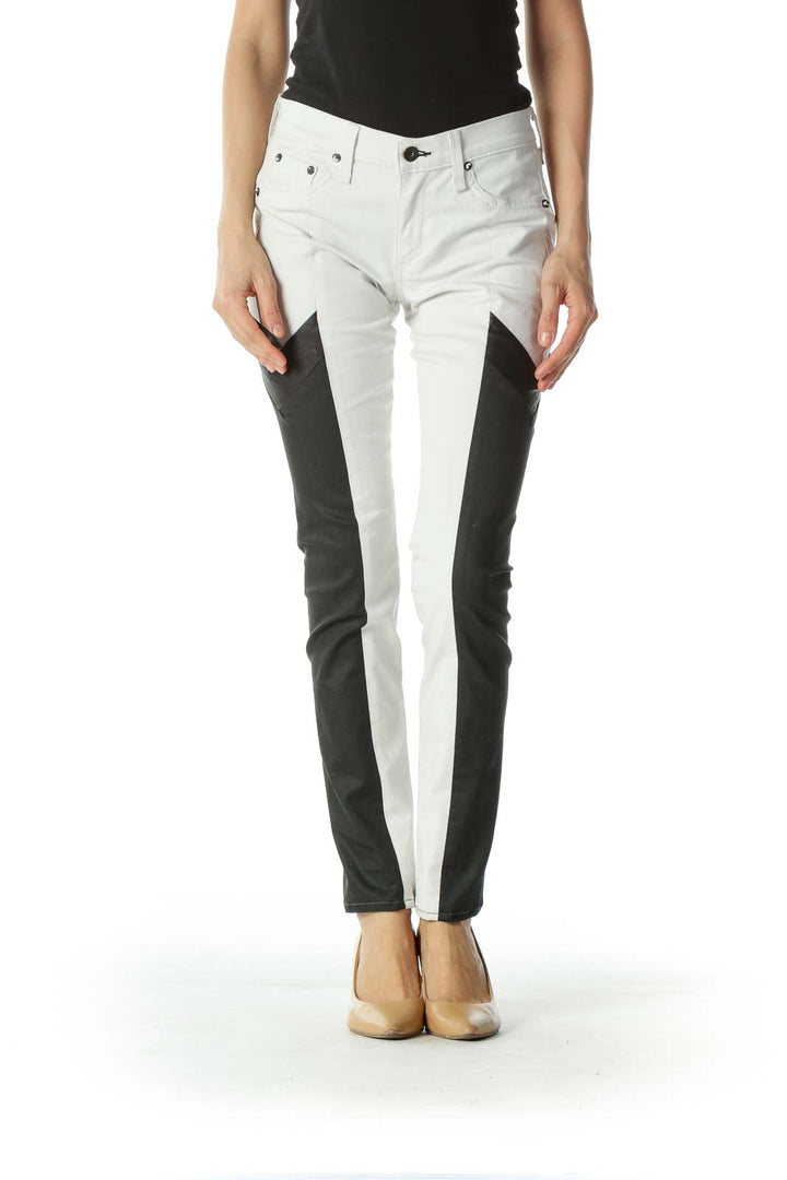 White 2-Tone Black Leather Skinny Jeans