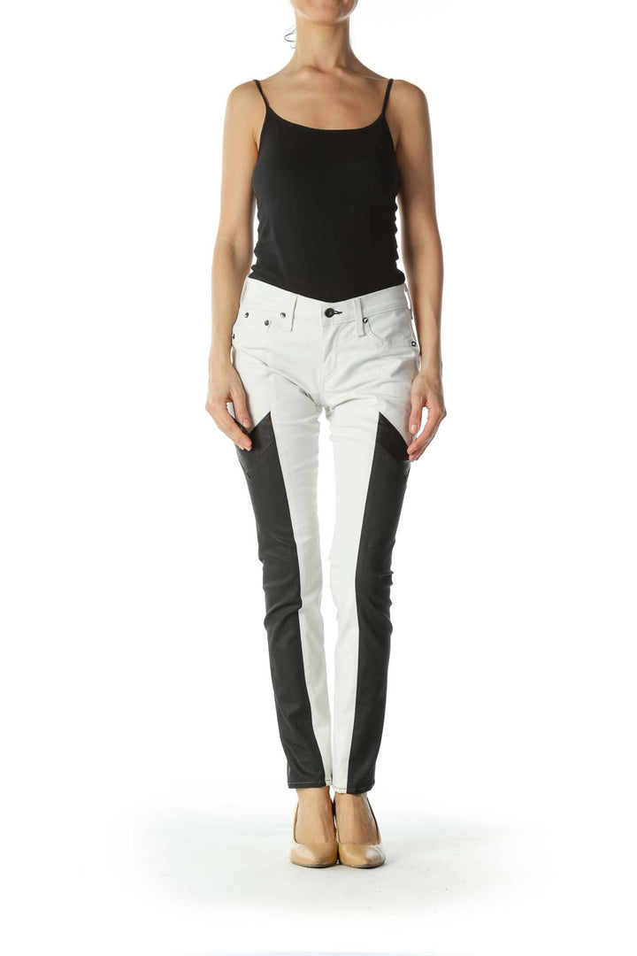 White 2-Tone Black Leather Skinny Jeans