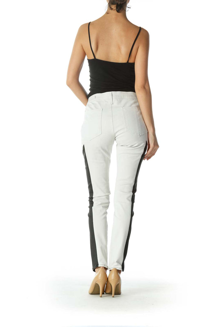 White 2-Tone Black Leather Skinny Jeans