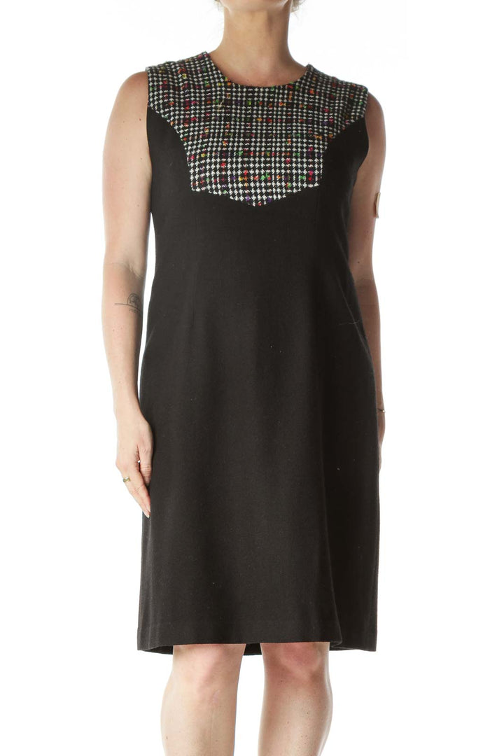 Black and Multicolor Detail Sleeveless Dress