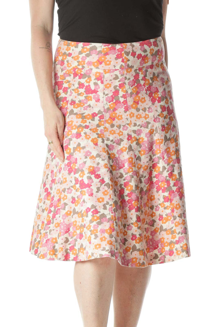 Pink Floral Paneled Skirt