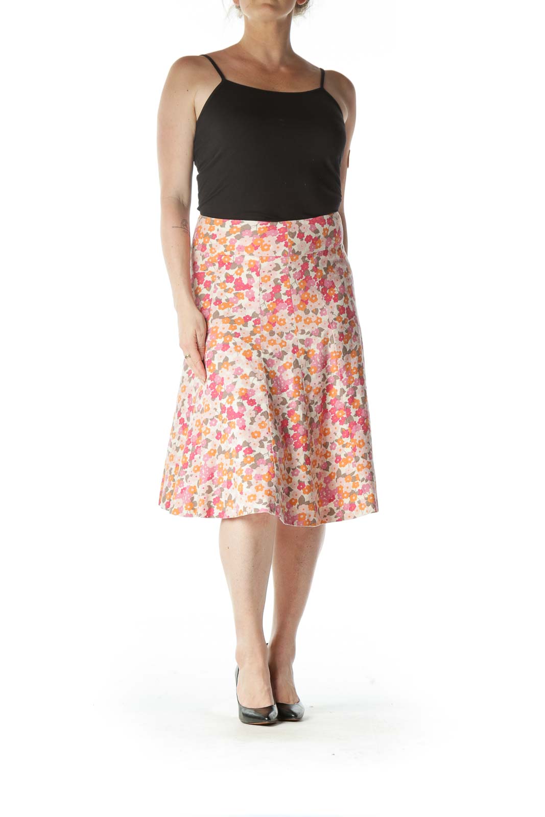 Pink Floral Paneled Skirt