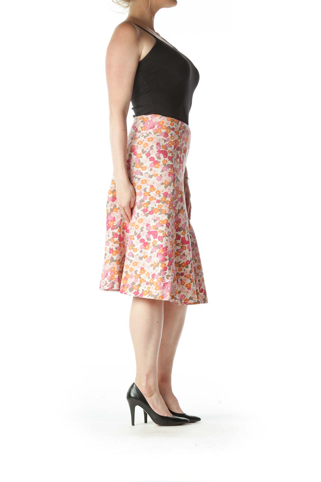 Pink Floral Paneled Skirt