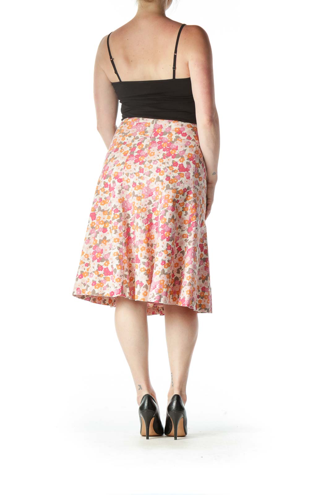 Pink Floral Paneled Skirt