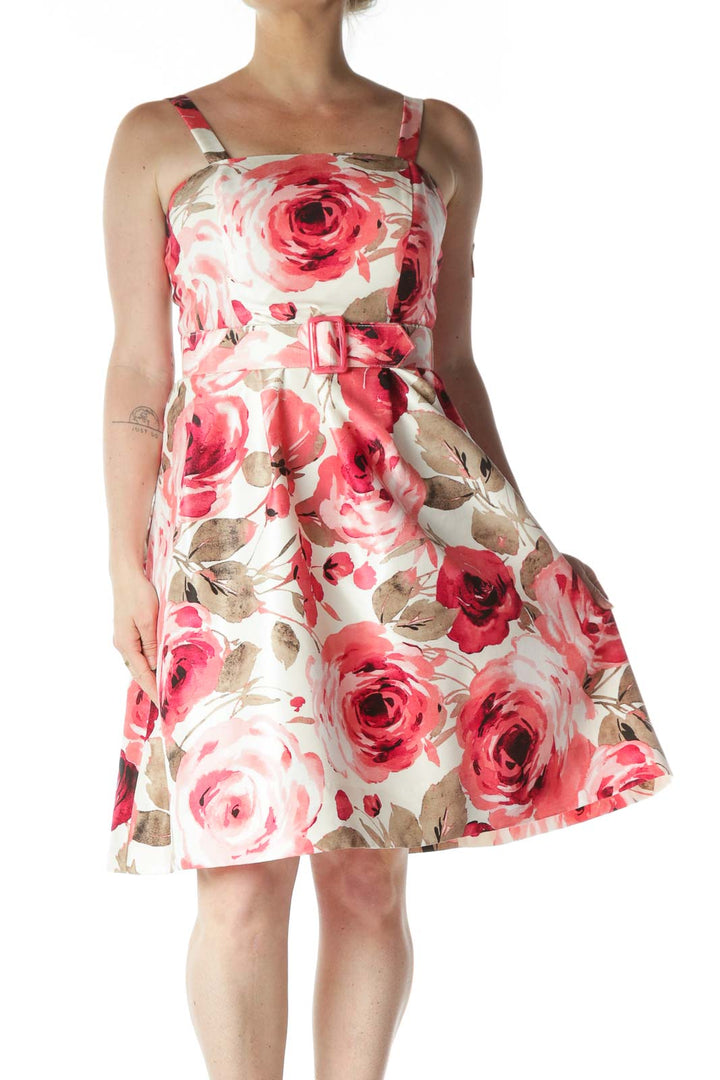 Pink Floral Belted Sun Dress