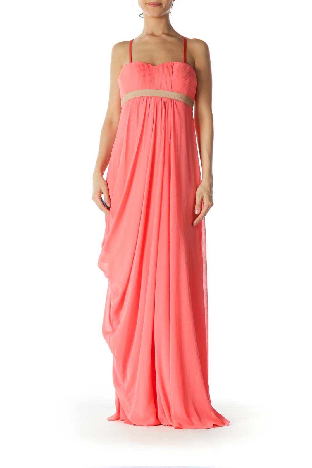 Pink Strapless Draped Evening Dress