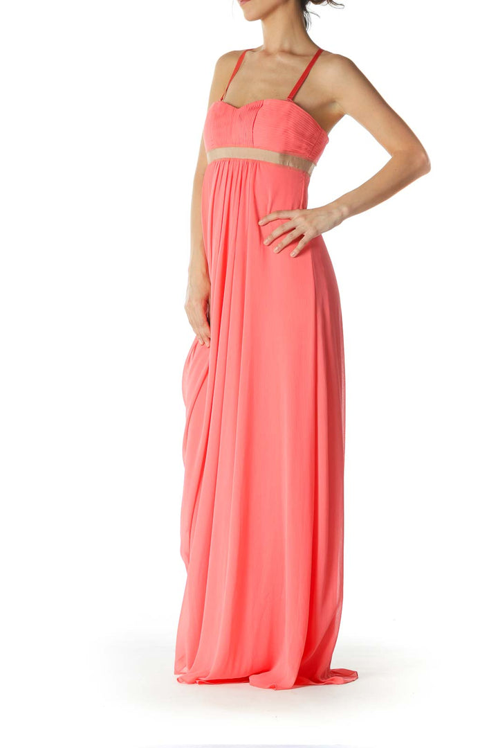 Pink Strapless Draped Evening Dress