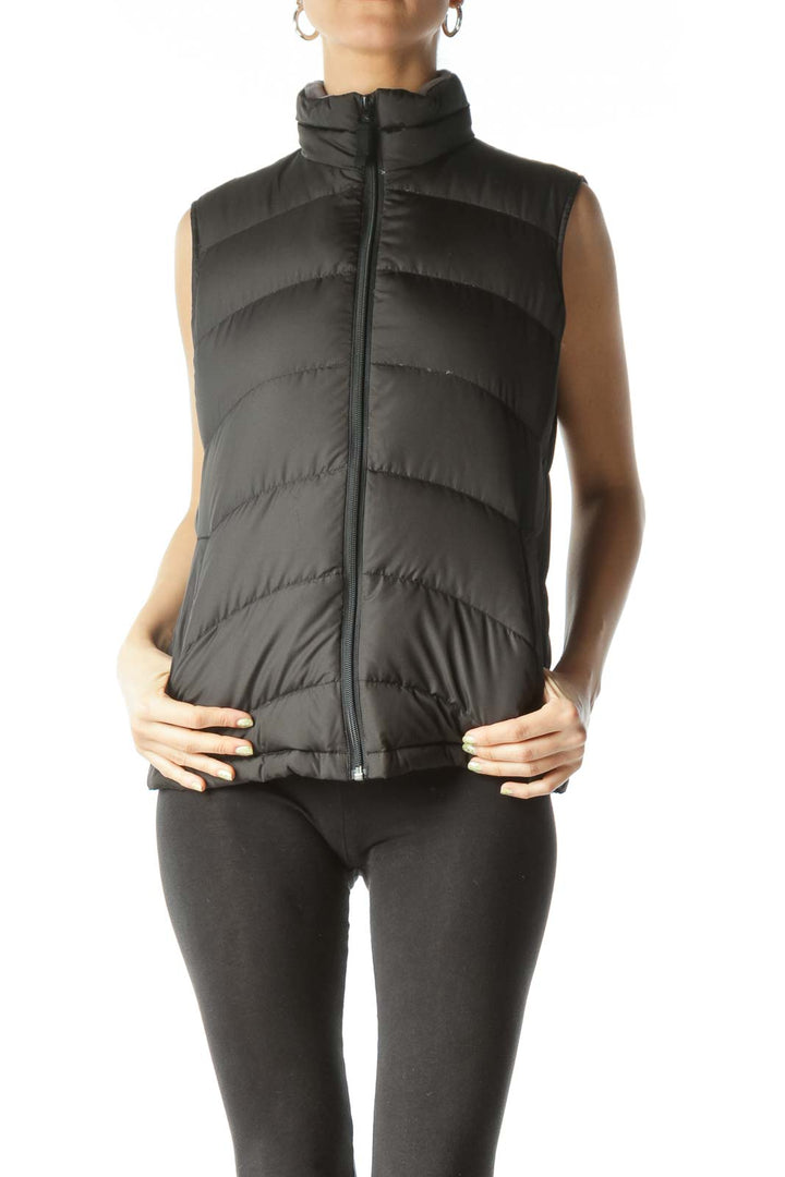 Black Puffy Zippered Jacket Vest