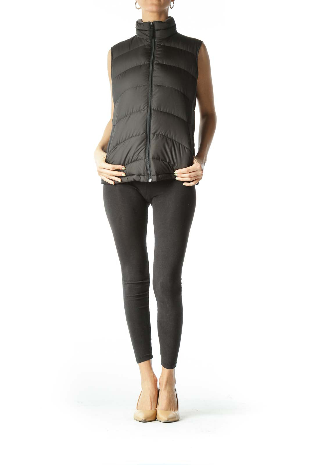 Black Puffy Zippered Jacket Vest