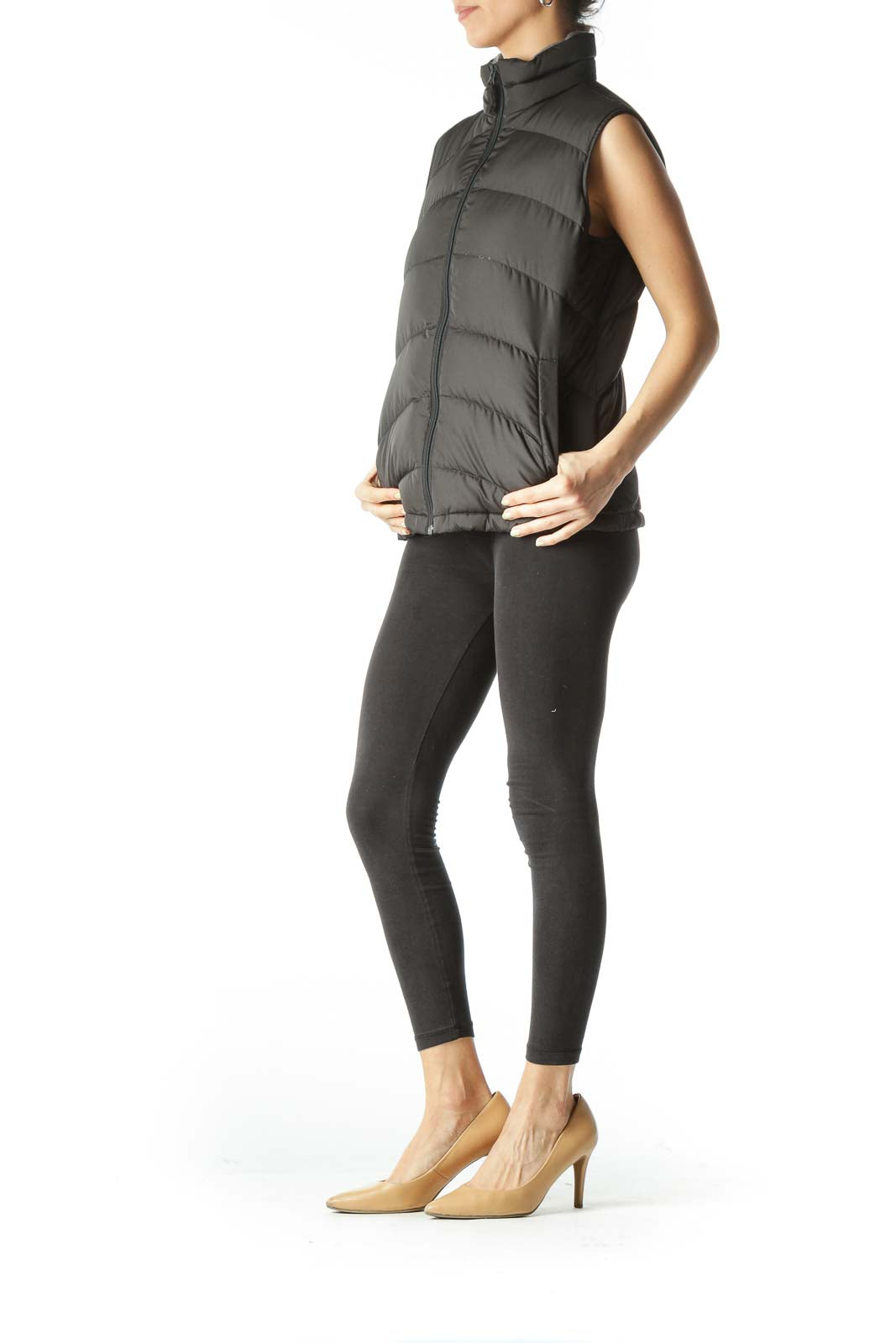 Black Puffy Zippered Jacket Vest