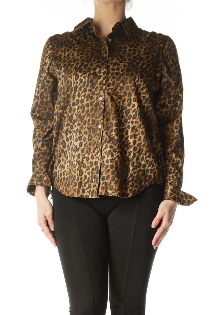 Brown Animal Print Long Sleeve Button Down