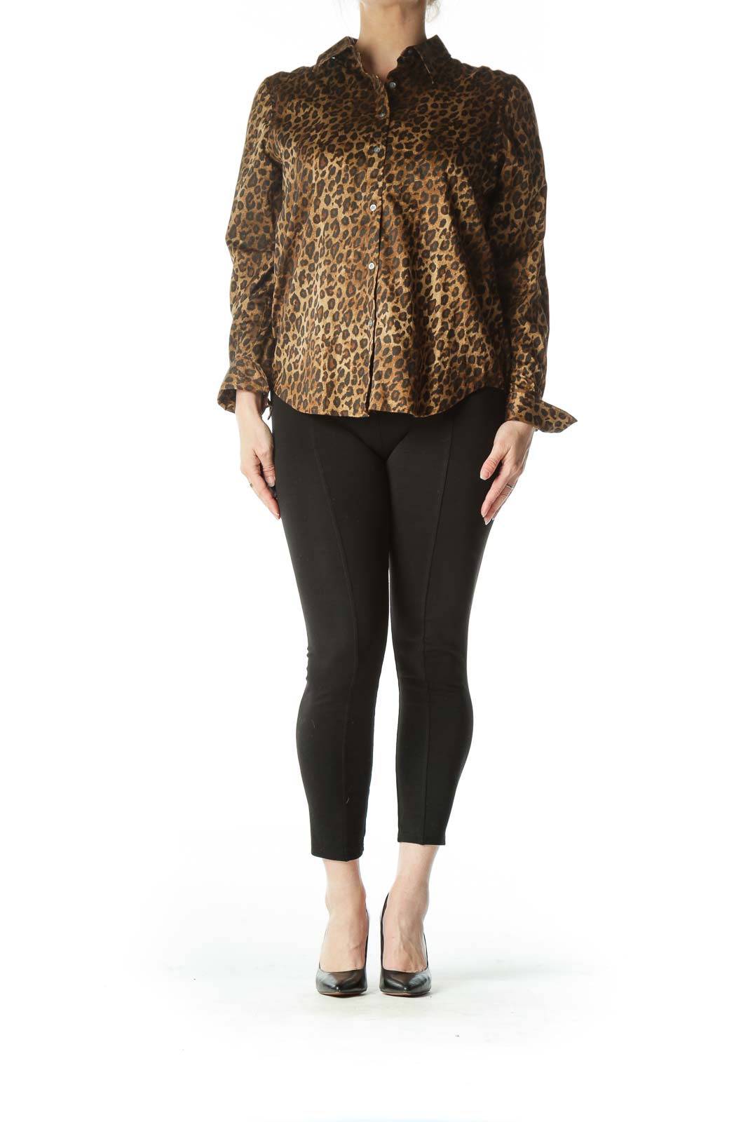 Brown Animal Print Long Sleeve Button Down