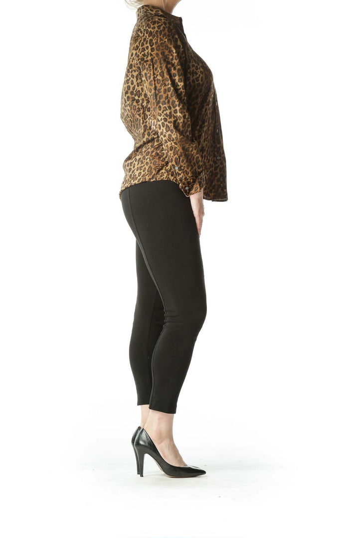 Brown Animal Print Long Sleeve Button Down