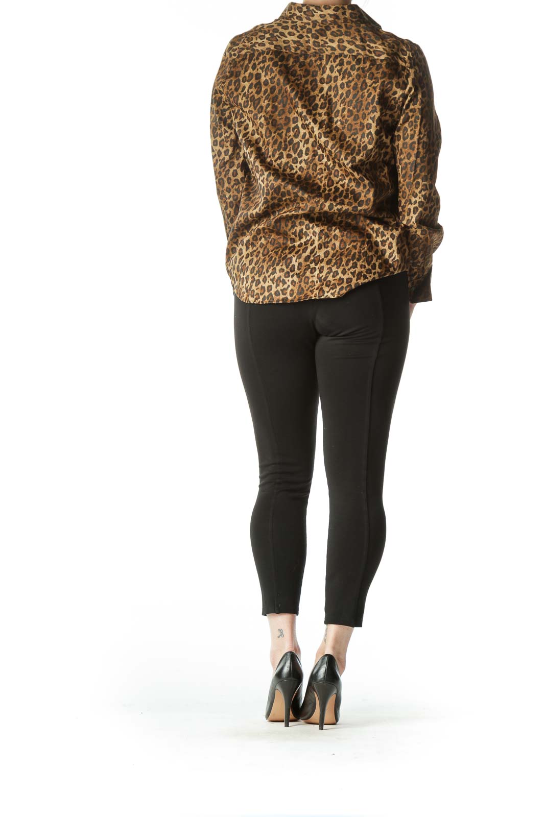 Brown Animal Print Long Sleeve Button Down