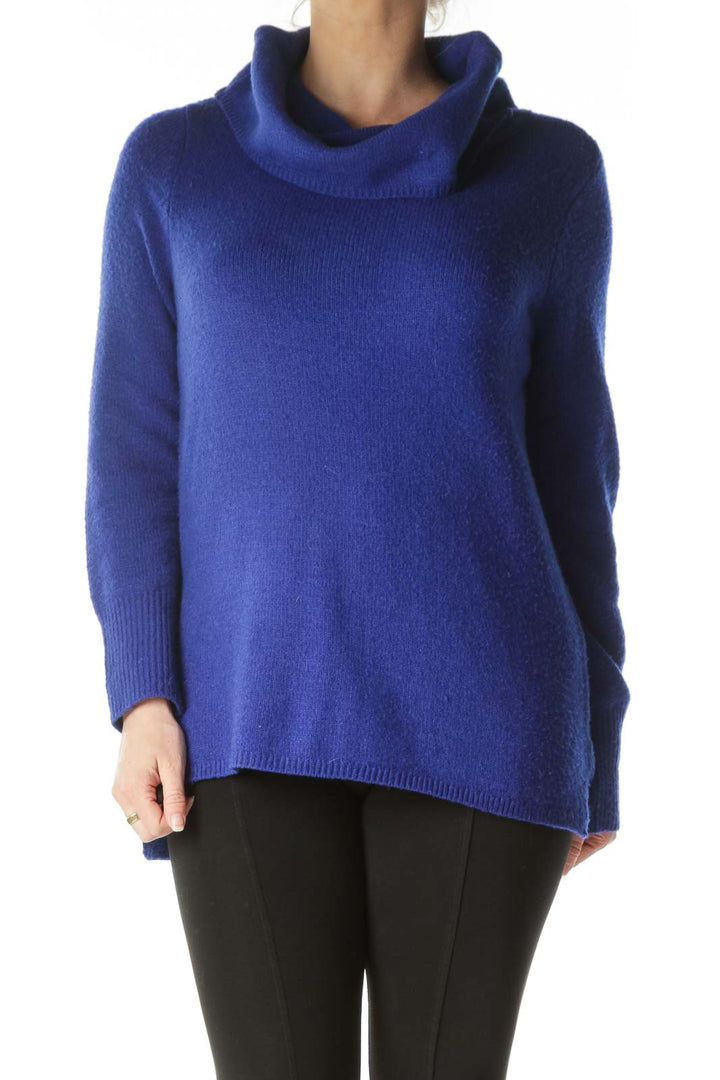 Blue Knit Turtle Neck Long Sweater