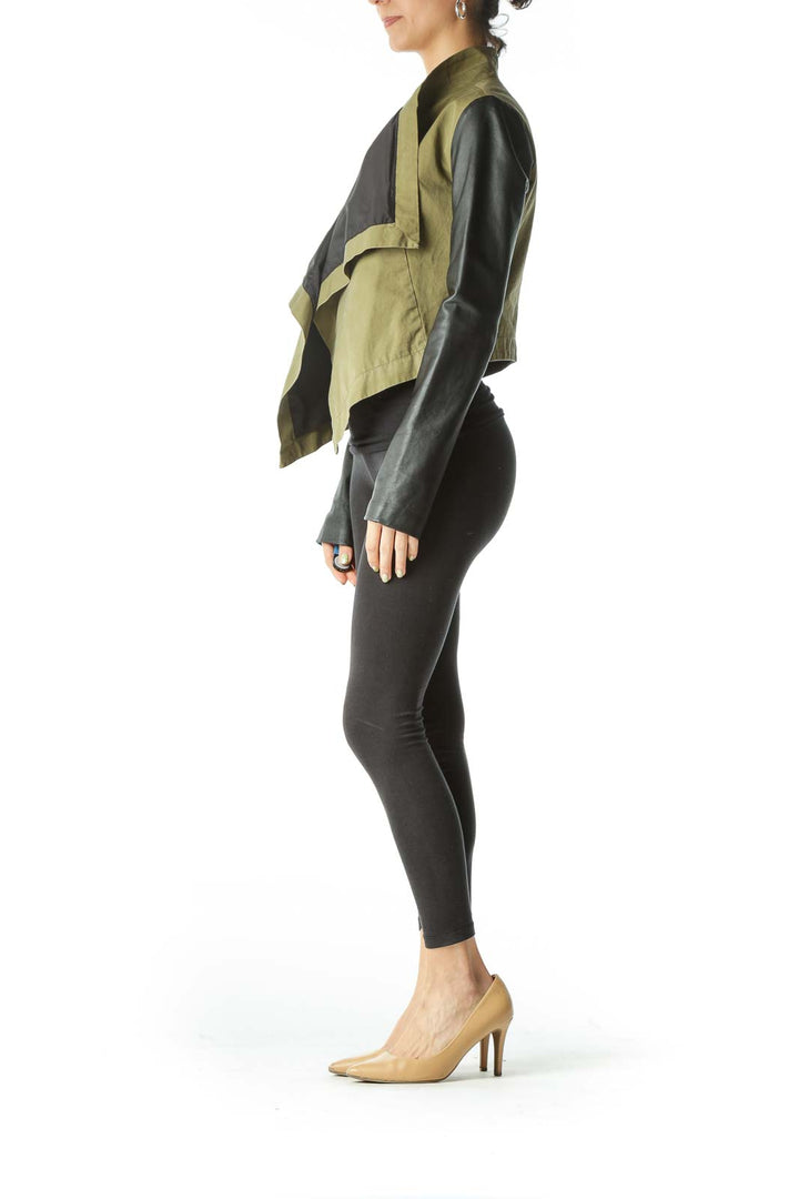 Green Black Long Sleeve Leather Jacket