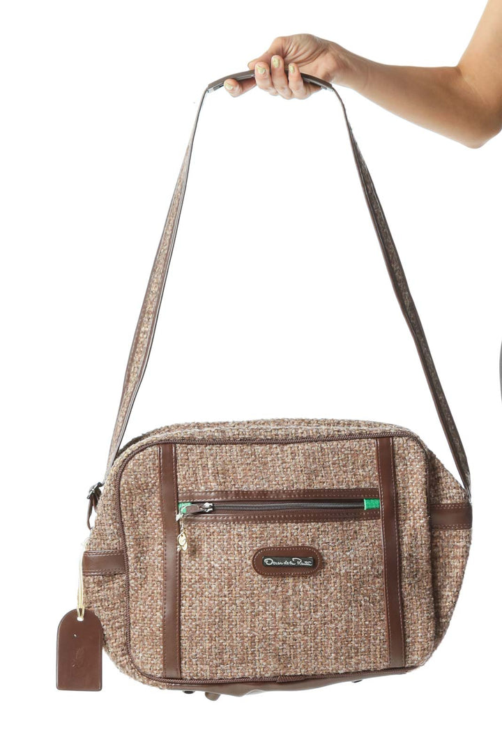 Brown Vintage Tweed Travel Shoulder Bag