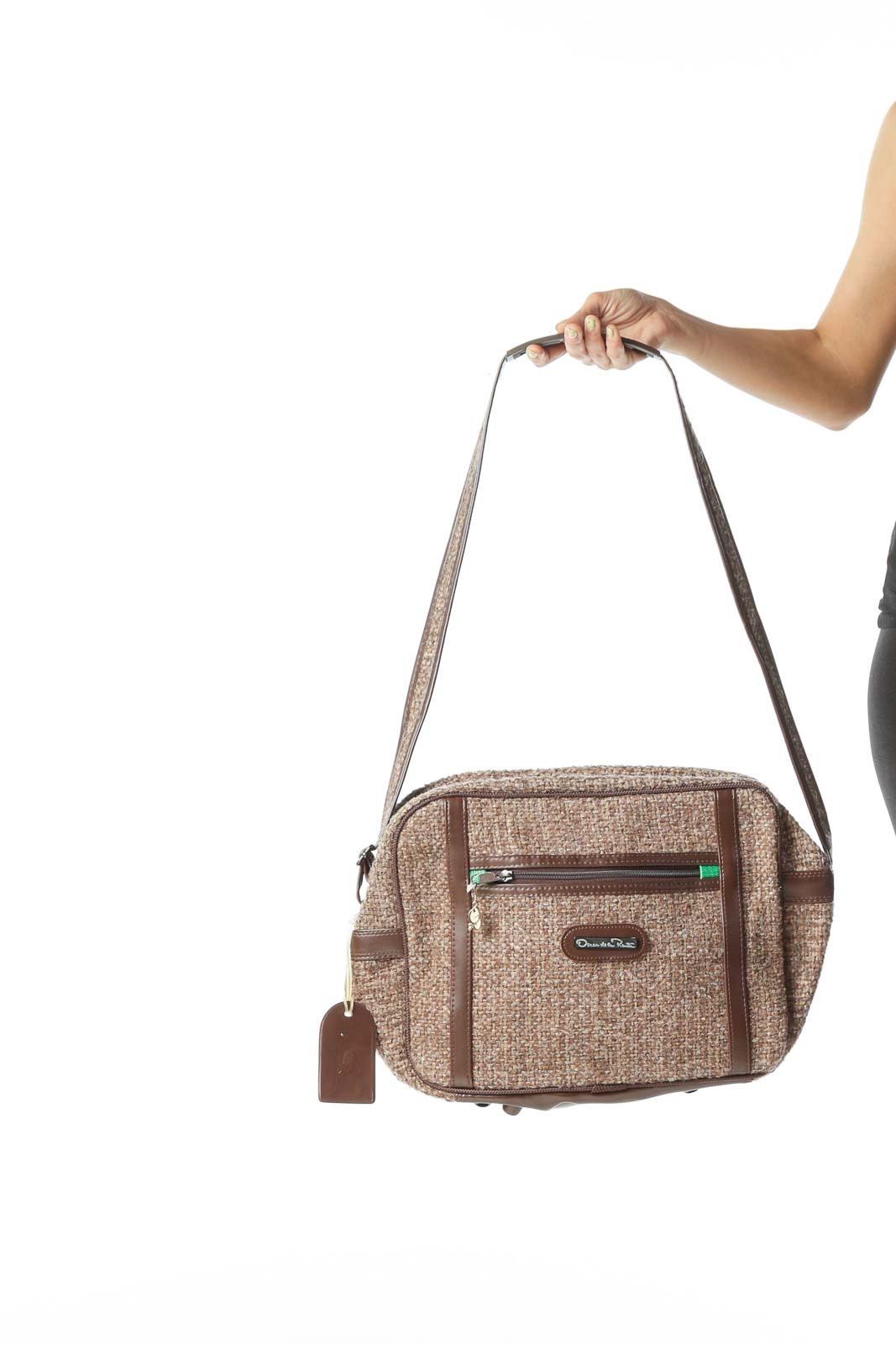 Brown Vintage Tweed Travel Shoulder Bag