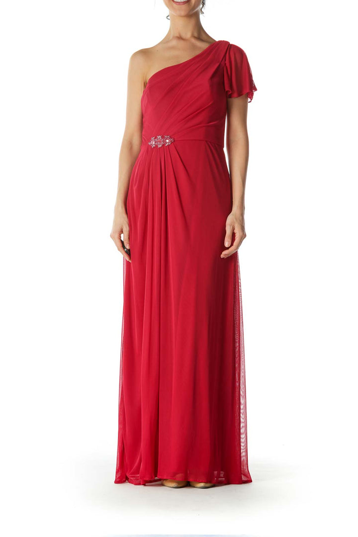 Red One Shoulder Evening Dress