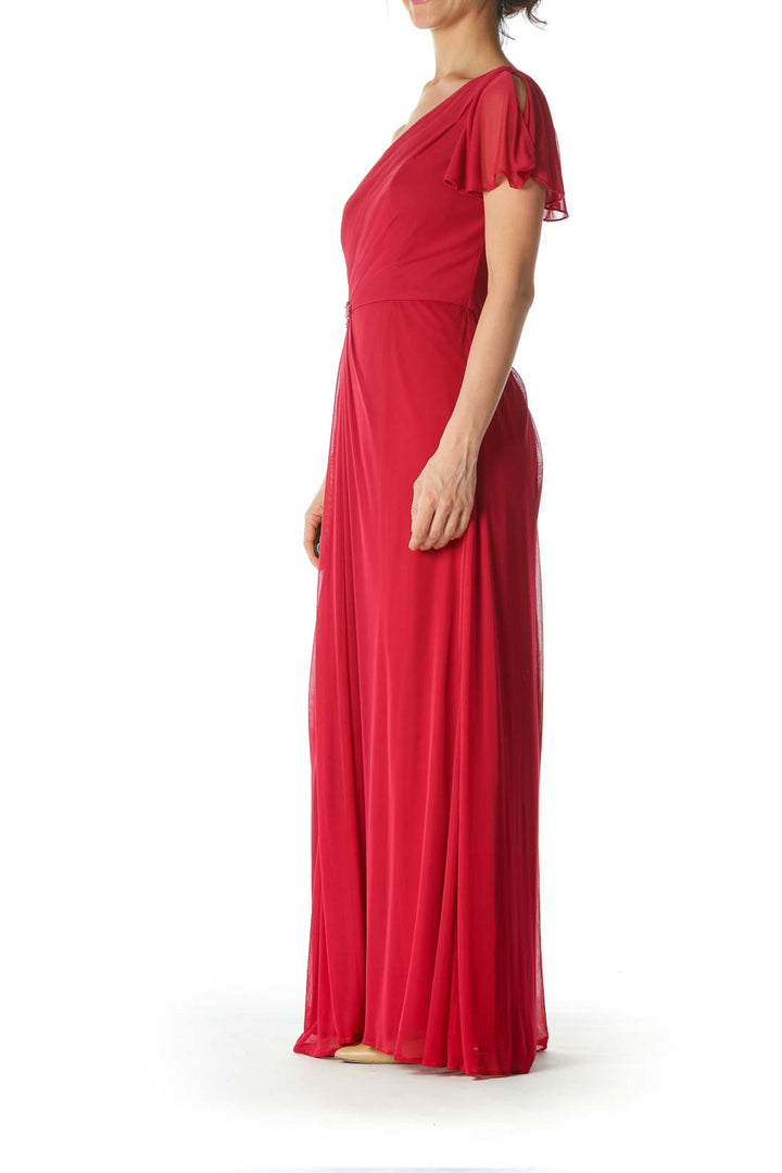 Red One Shoulder Evening Dress