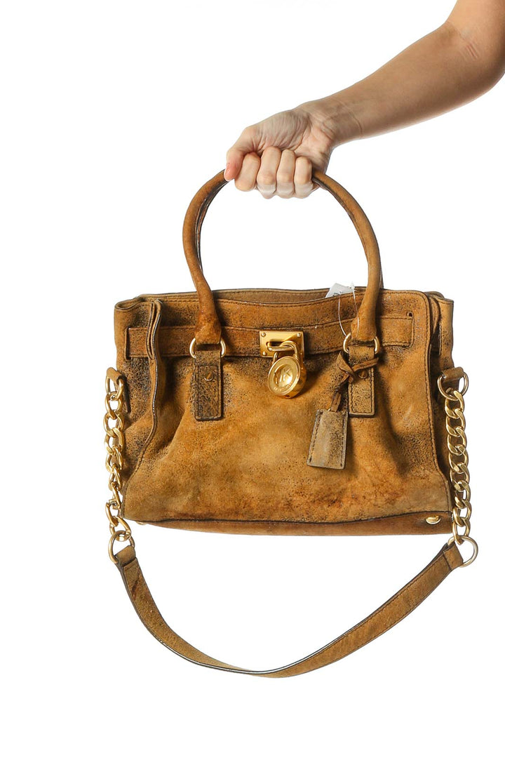 Brown Suede Leather Handbag