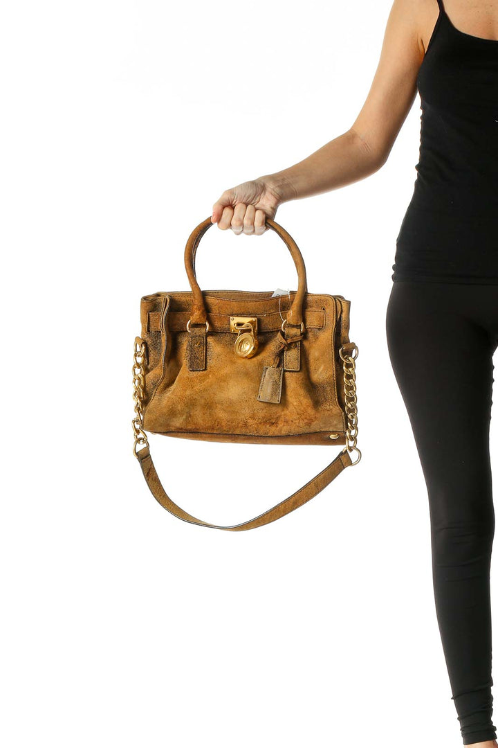 Brown Suede Leather Handbag