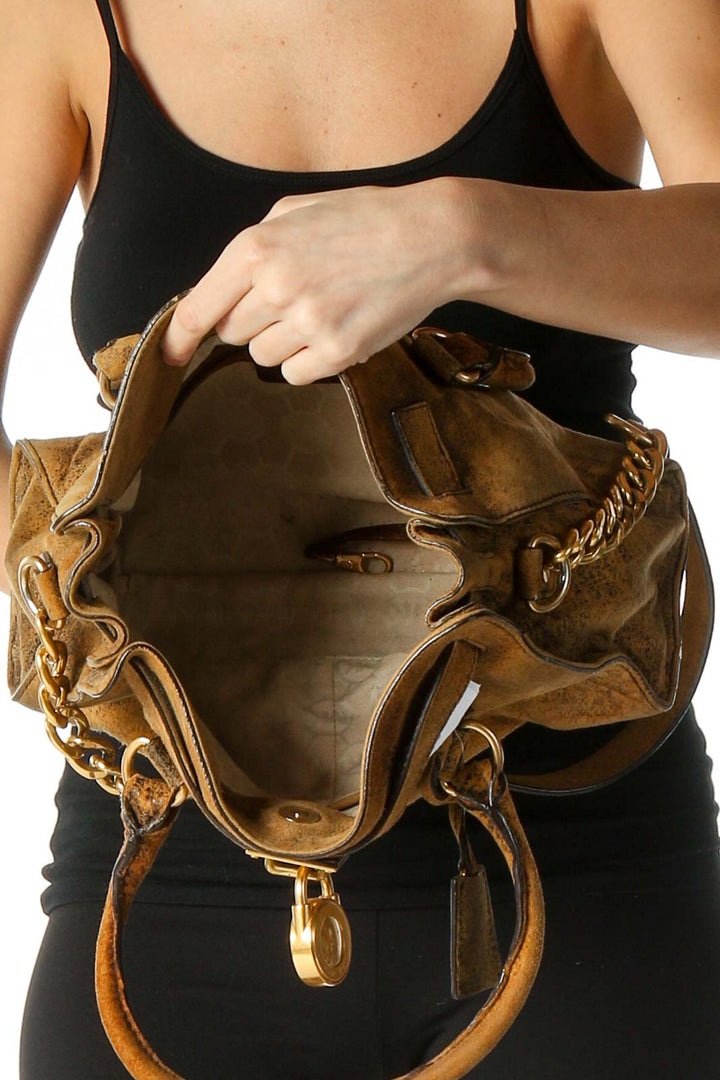 Brown Suede Leather Handbag