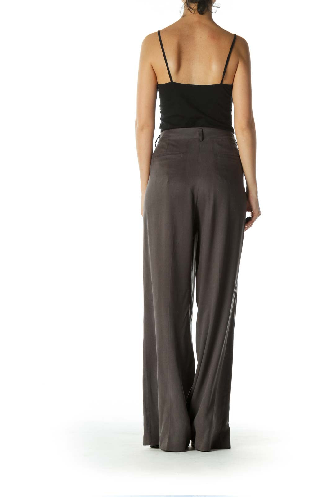 Gray 100% Silk Wide Leg Pants