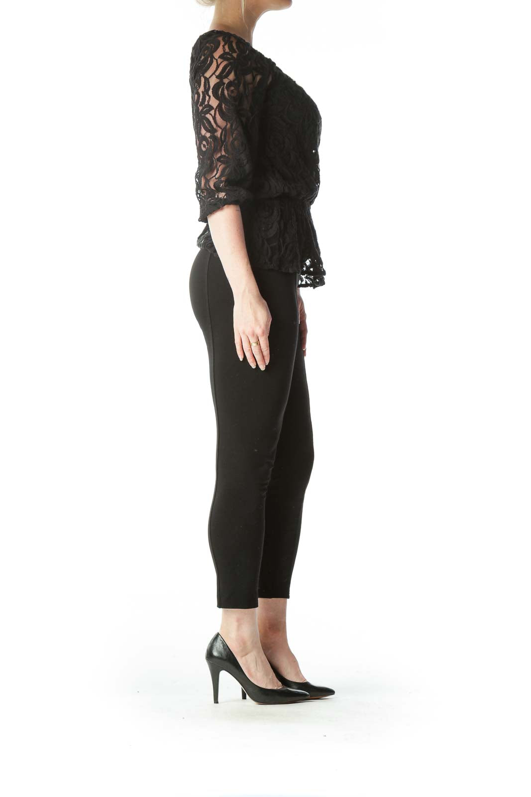 Black Sheer Lacey Round Neck Shirt