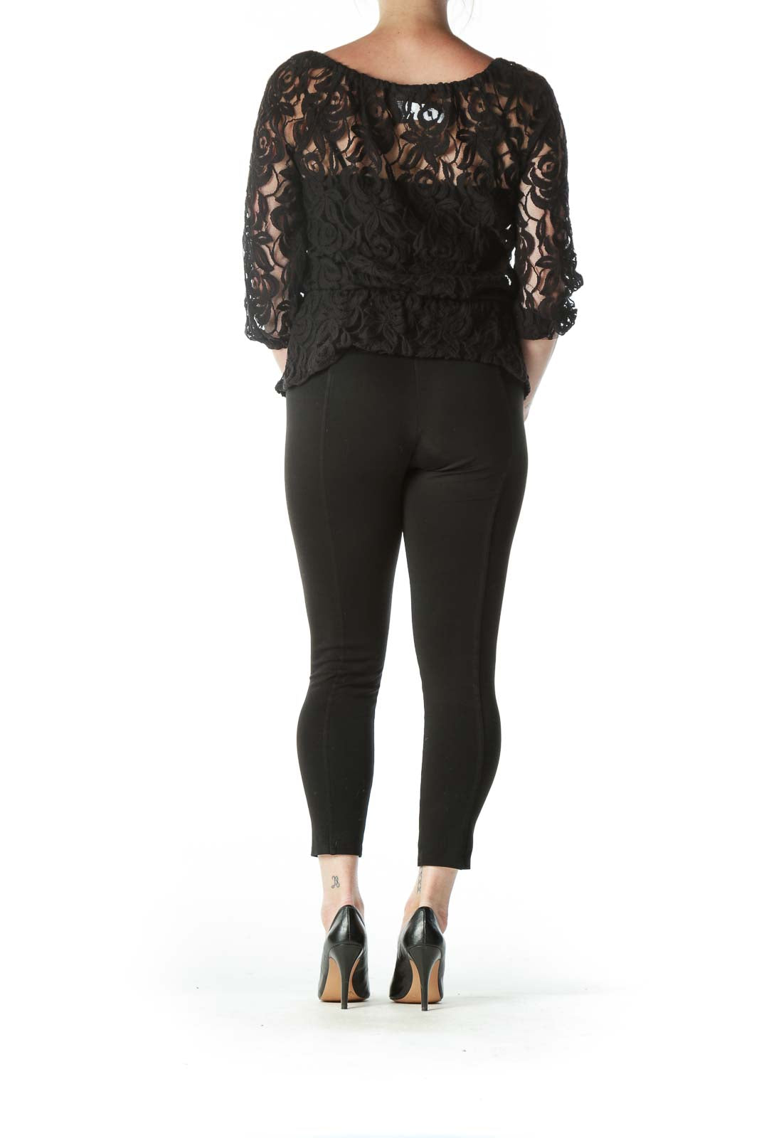 Black Sheer Lacey Round Neck Shirt