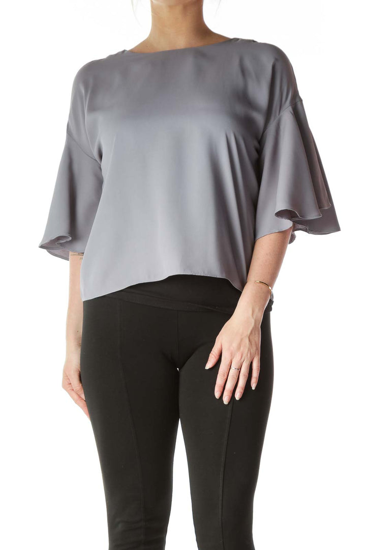 Gray Bell-Sleeve Blouse