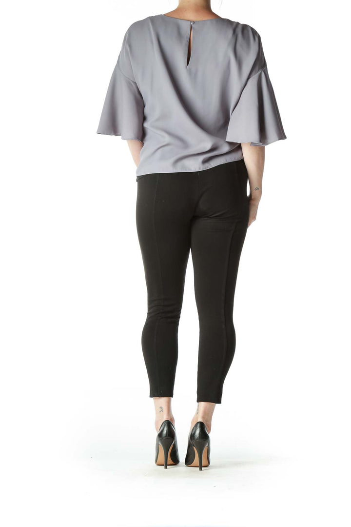 Gray Bell-Sleeve Blouse