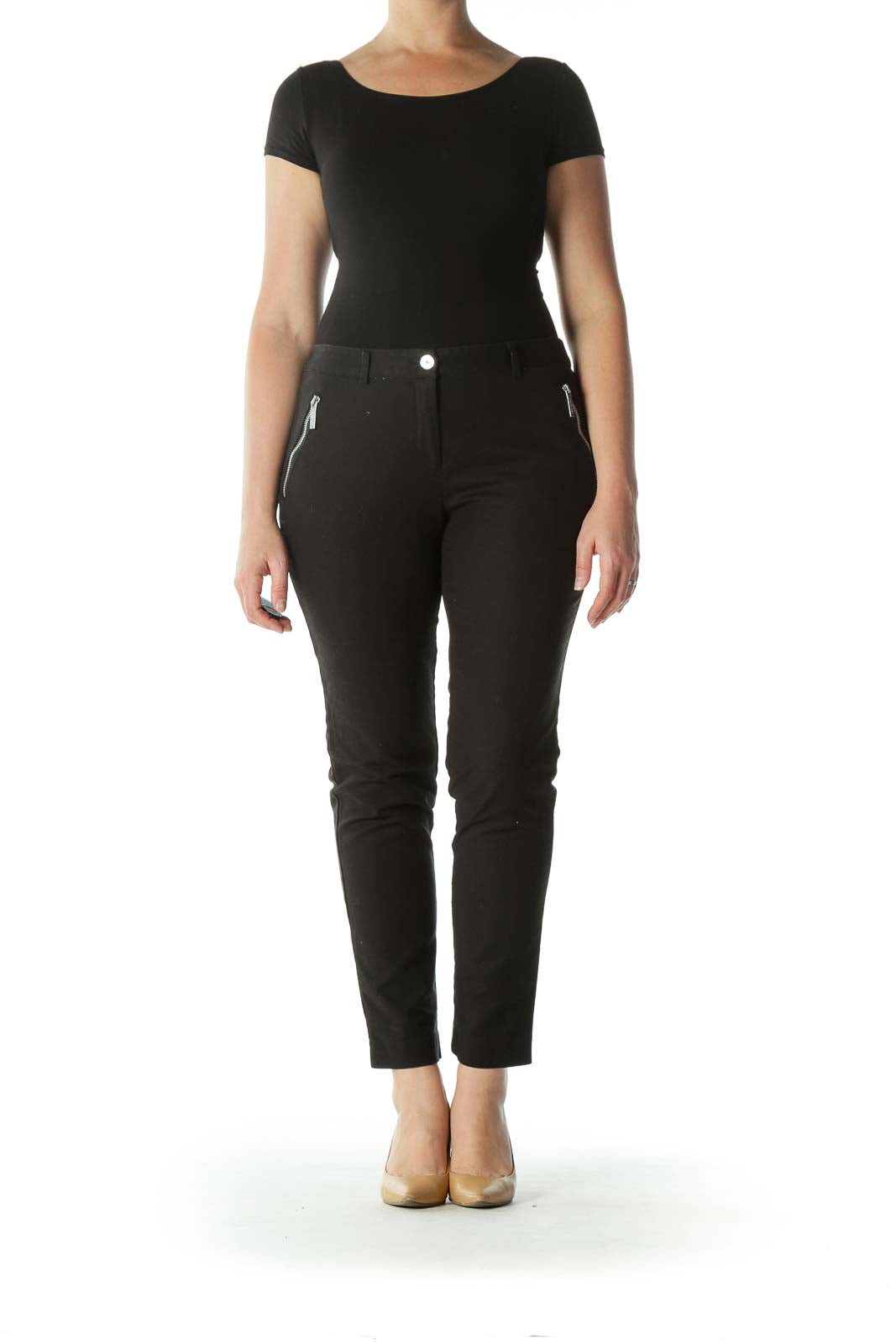 Black Zippered Pocket Slim-Fit Pants