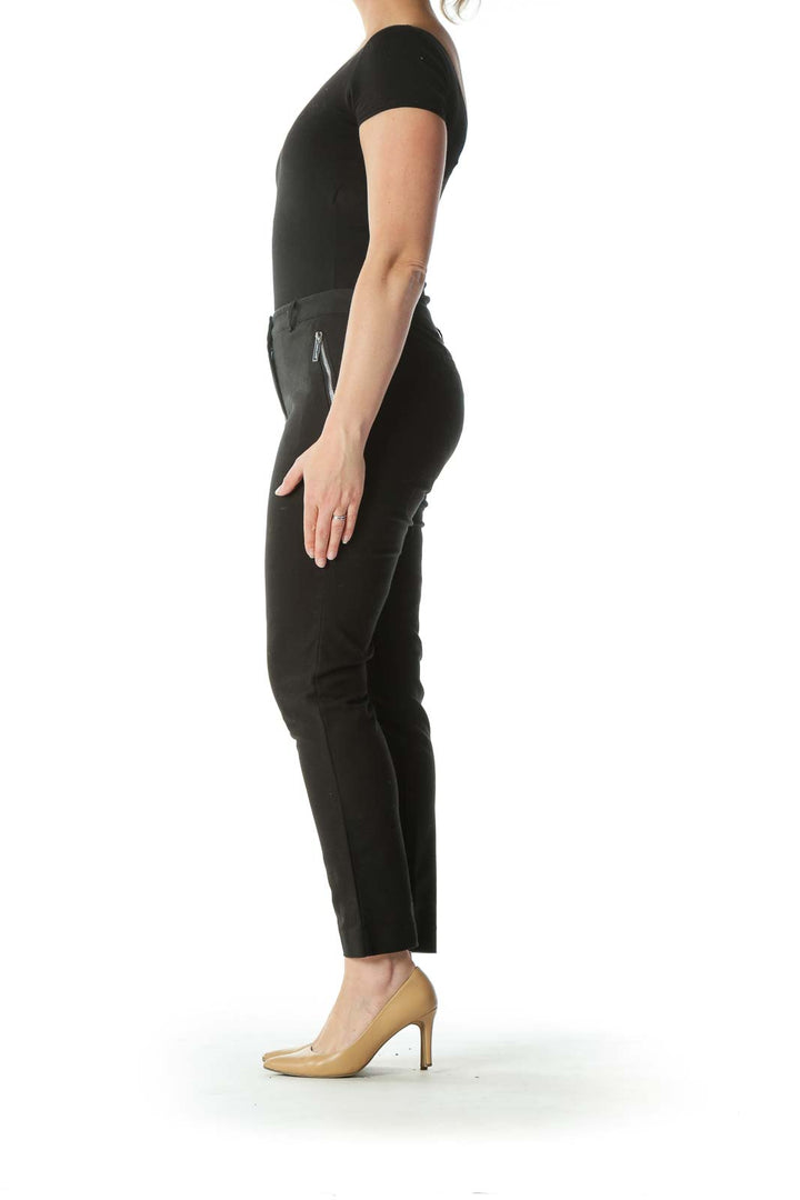 Black Zippered Pocket Slim-Fit Pants