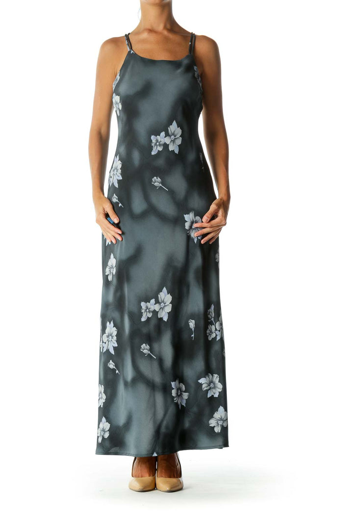 Navy Floral Spaghetti Strap Back-Detail Maxi Dress