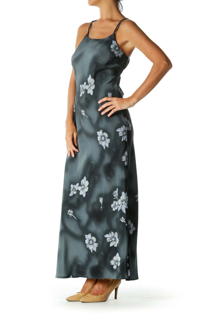 Navy Floral Spaghetti Strap Back-Detail Maxi Dress