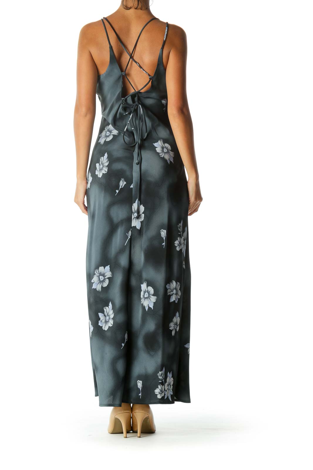 Navy Floral Spaghetti Strap Back-Detail Maxi Dress