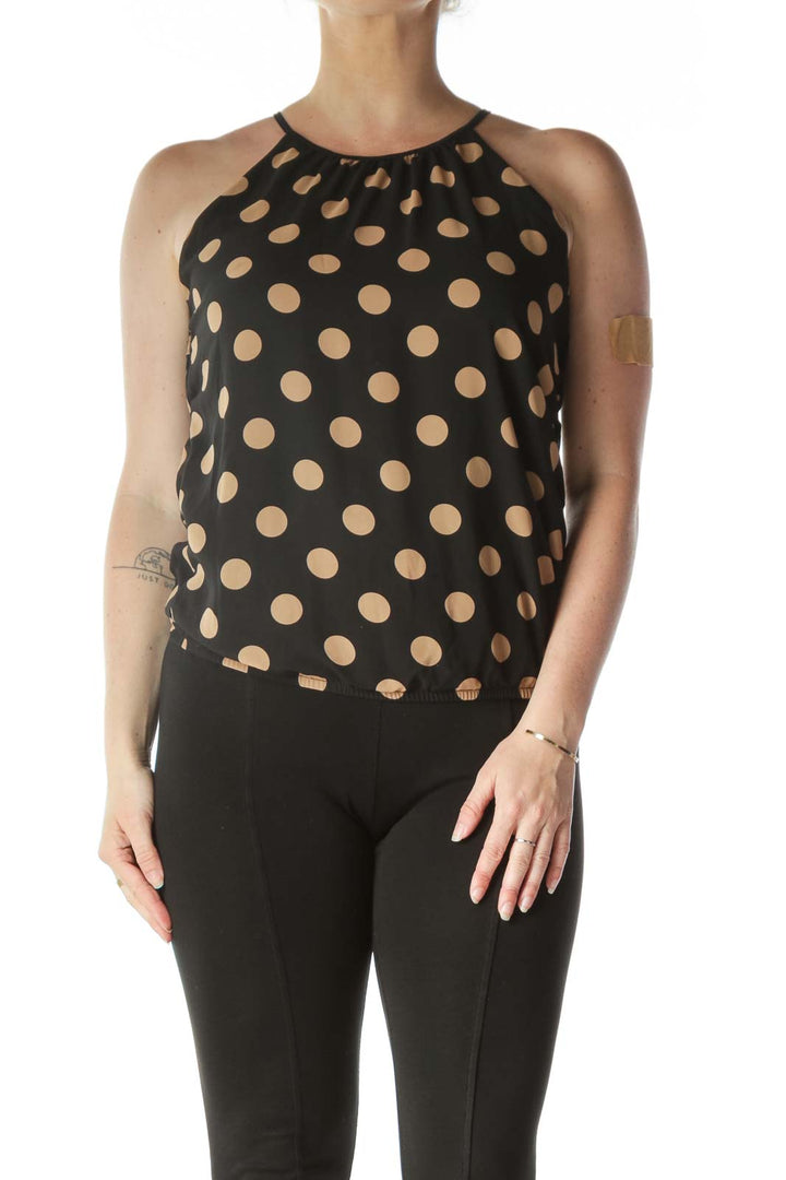 Black and Gold Polk-Dot Spaghetti Strap Blouse