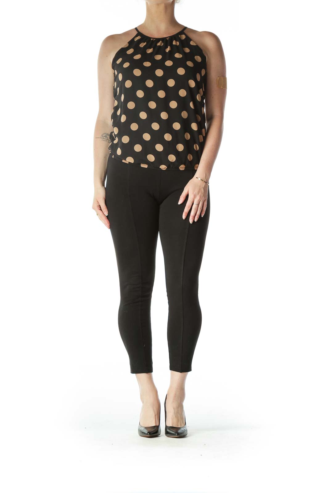 Black and Gold Polk-Dot Spaghetti Strap Blouse