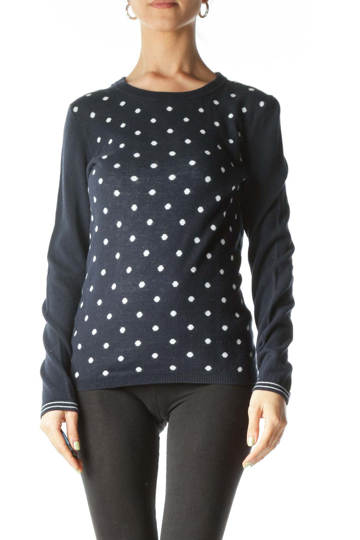 Navy Polka Dot Knit Top