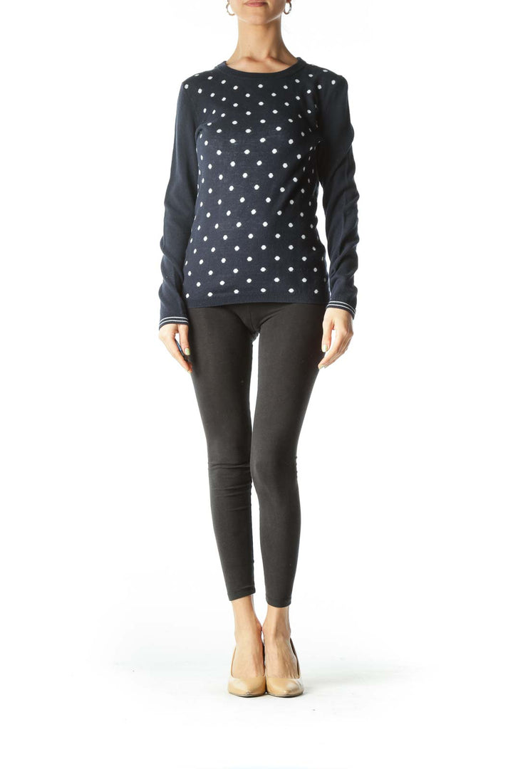 Navy Polka Dot Knit Top