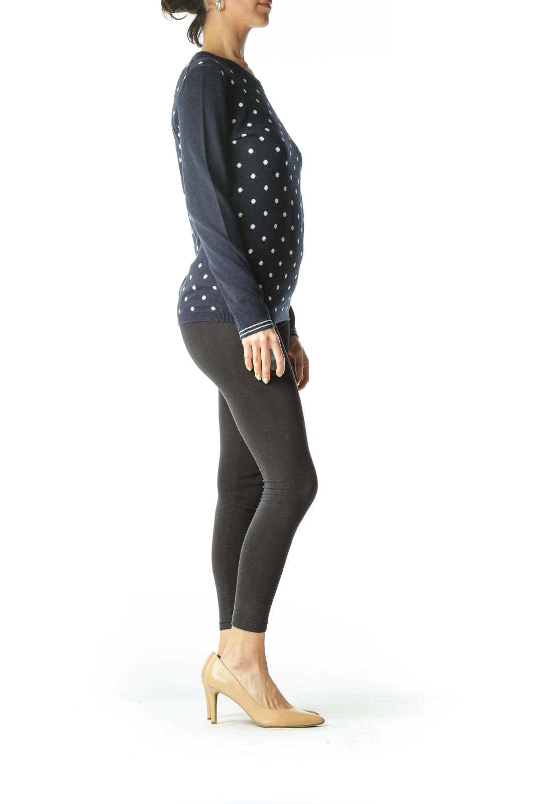 Navy Polka Dot Knit Top