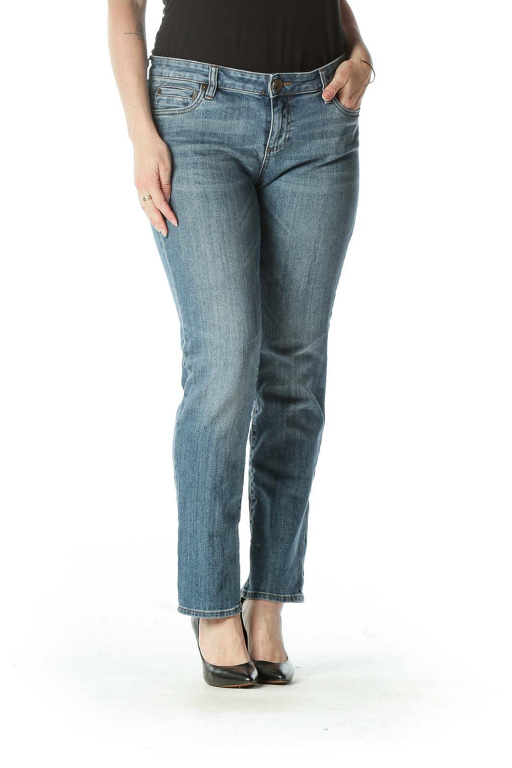 Blue Denim Zipper Fly Boyfriend Jeans