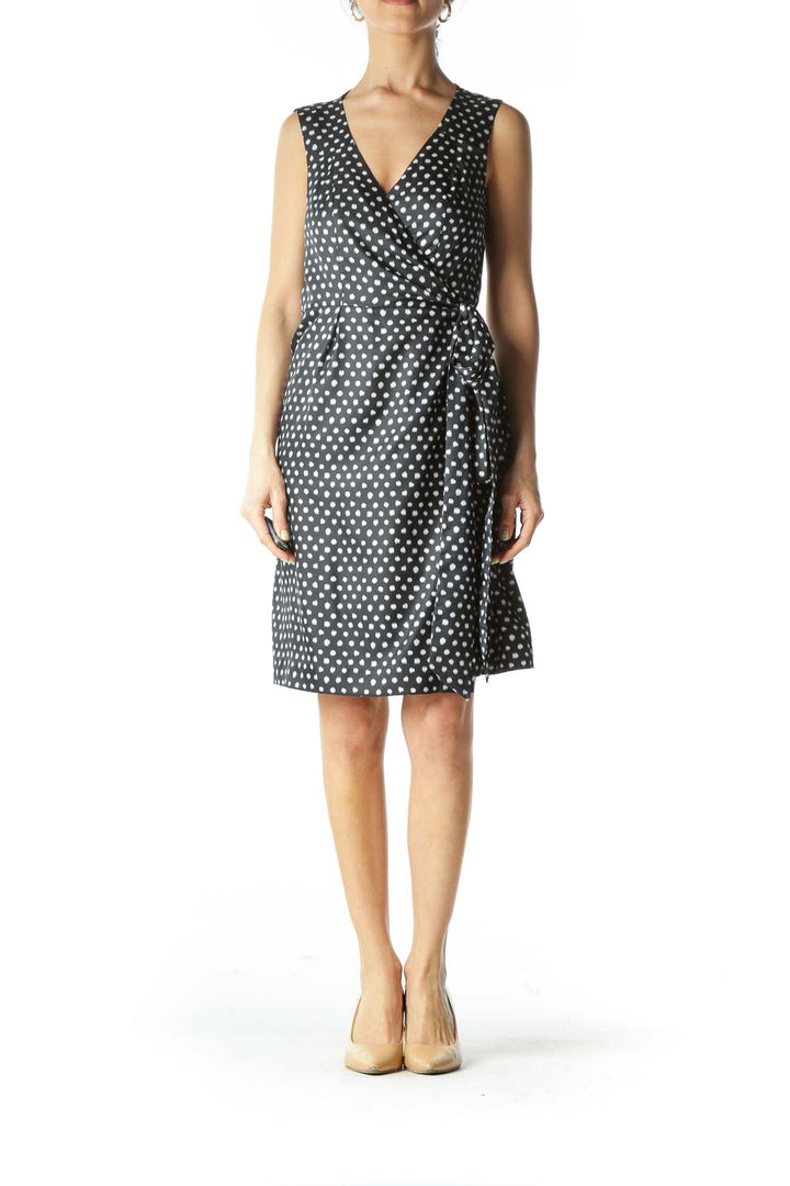 Black and White Polka-Dot Wrap Dress