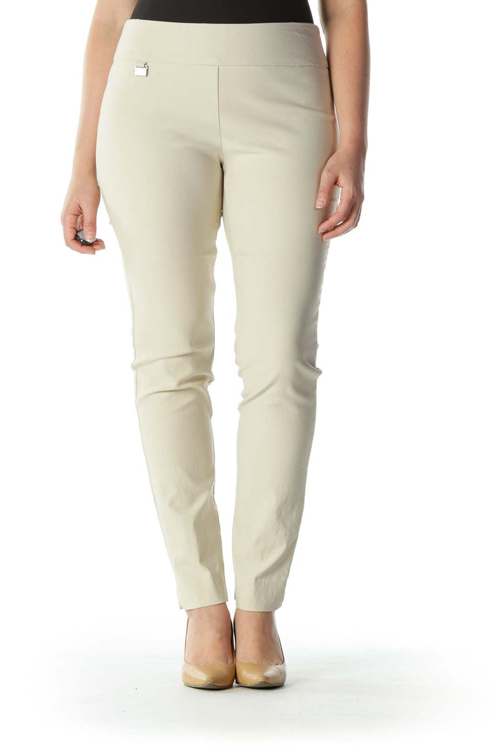 Beige Mid Rise Stretchy Skinny Pants