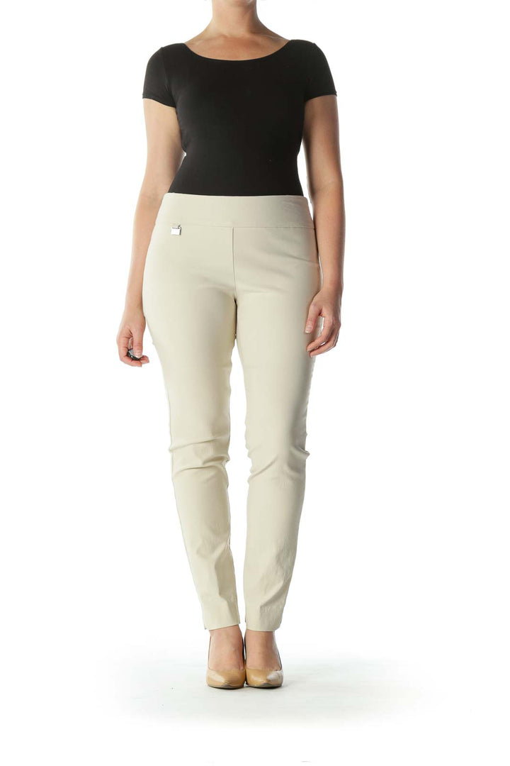 Beige Mid Rise Stretchy Skinny Pants