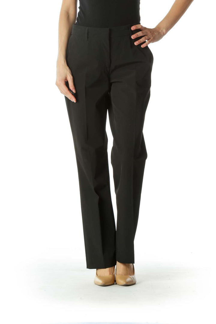 Black Designer Mid-Rise Dress Pant