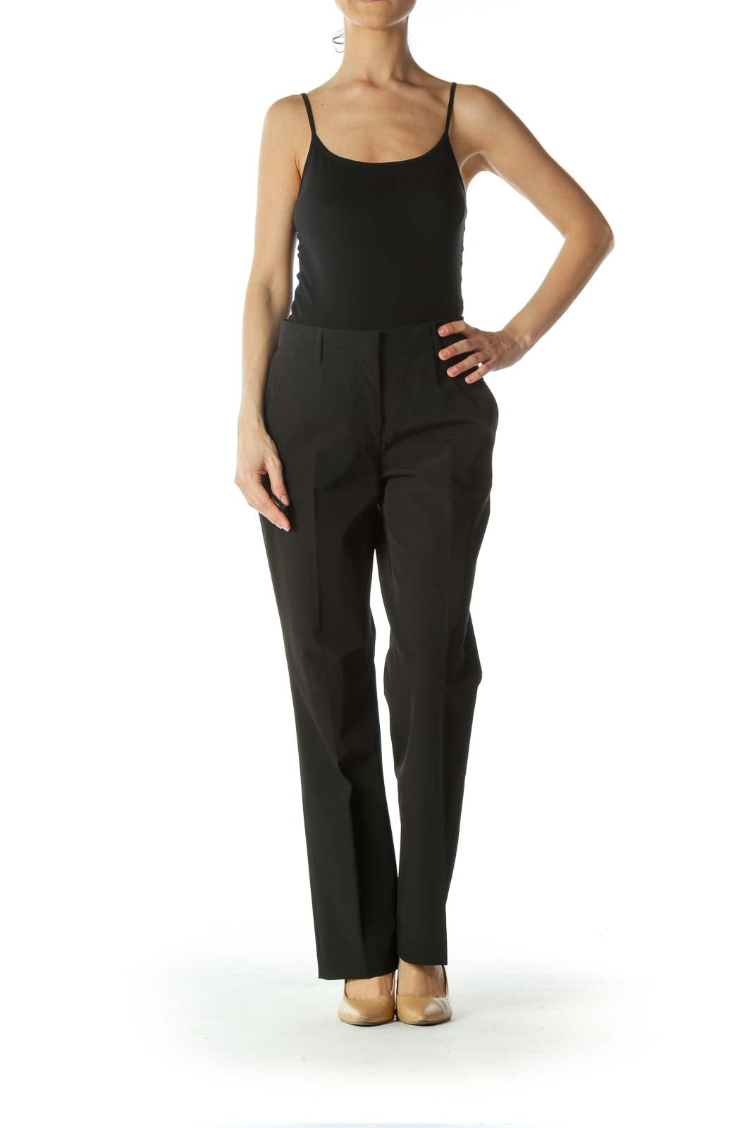 Black Designer Mid-Rise Dress Pant